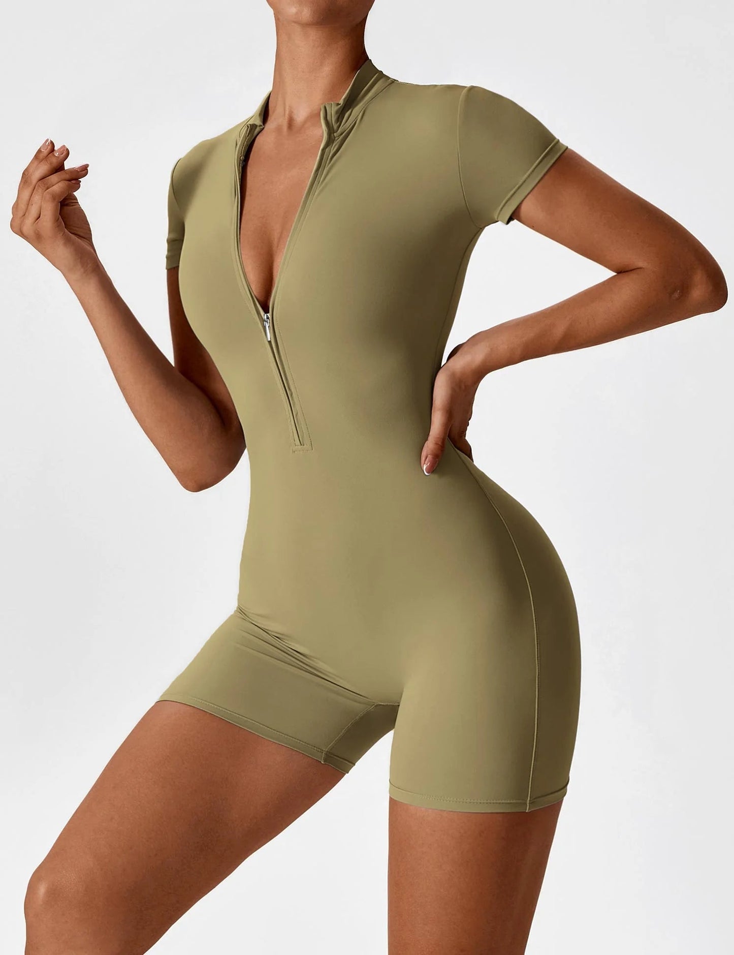 Waffle Fitness Romper with Zipper