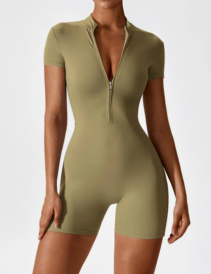 Waffle Fitness Romper with Zipper
