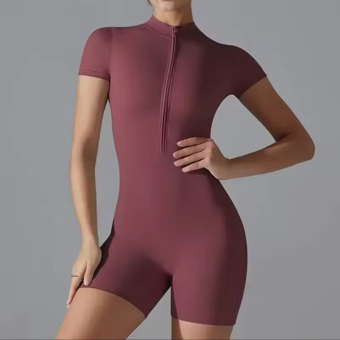 Waffle Fitness Romper with Zipper