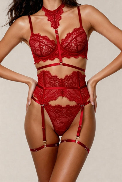 Five-Piece Women's Lingerie Set - LUMIÈRE Red