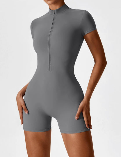 Waffle Fitness Romper with Zipper