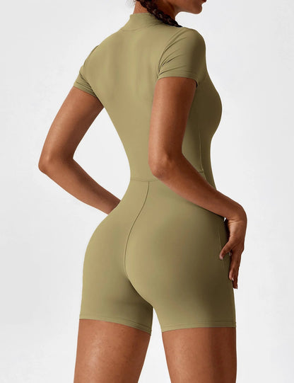 Waffle Fitness Romper with Zipper