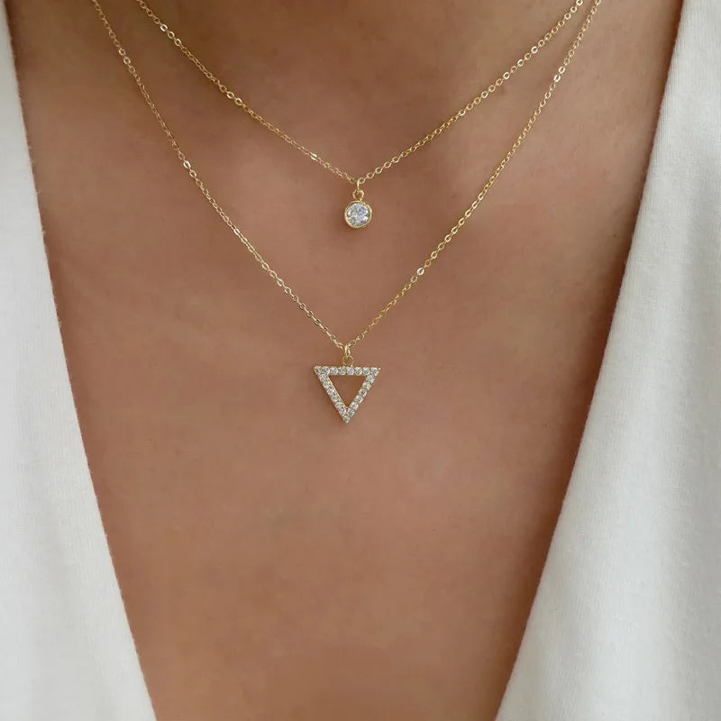 Shiny Double Women's Necklace with Zirconia