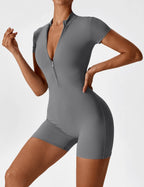 Waffle Fitness Romper with Zipper