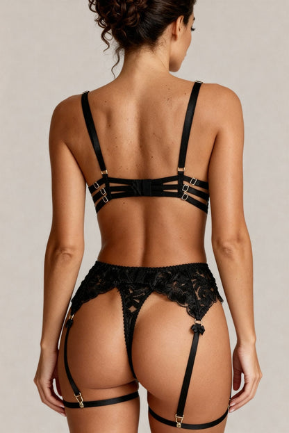 Four-Piece Lingerie Set with Thigh Loop - FLORINE