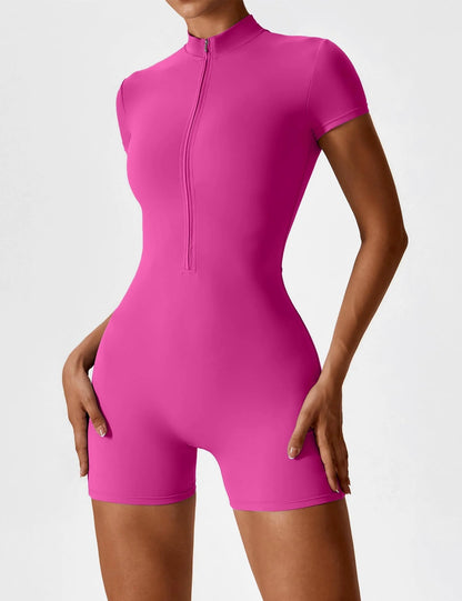 Waffle Fitness Romper with Zipper
