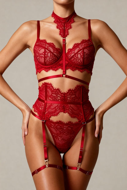Five-Piece Women's Lingerie Set - LUMIÈRE Red