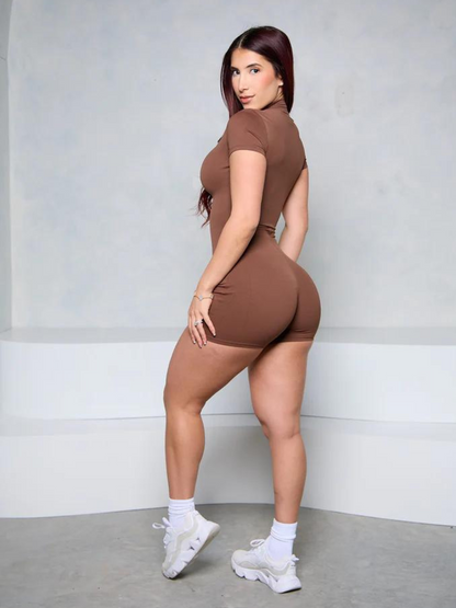 Waffle Fitness Romper with Zipper